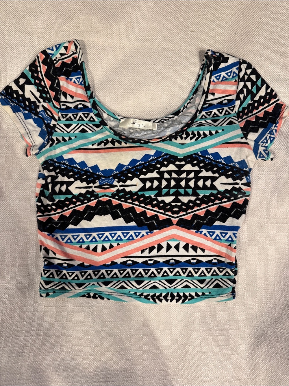 gaze Aztec Scoop Neck Crop Top - Coral, Mint, Blue, Black